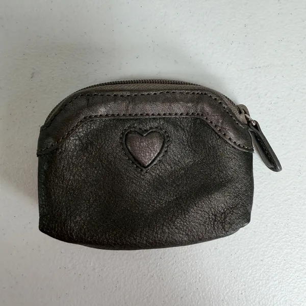 Brighton Coin Purse Metallic Bronze Leather Heart Stitched Zipper Pouch Small - Image 2