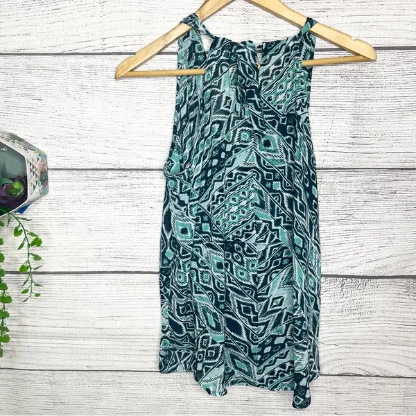 New York & Company Teal Blue Tribal Print Halter Top Wrap Blouse Size Medium - Image 12