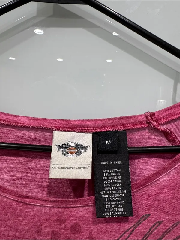 Harley Davidson Women's Pink Stone Grungy Short Sleeve T Shirt Medium - Image 3