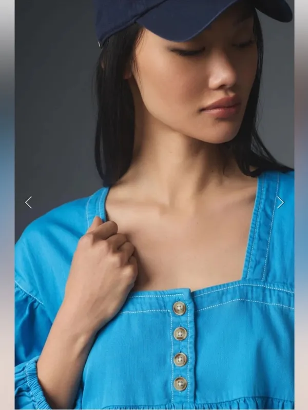 Anthropologie Long-Sleeve Square-Neck Denim Style Babydoll Mini Dress - Image 2