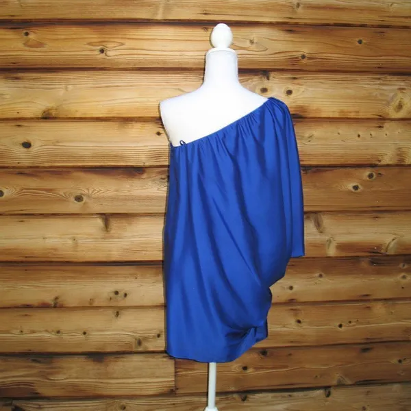 Aidan Mattox Blue One Shoulder Drape Dress - Image 6