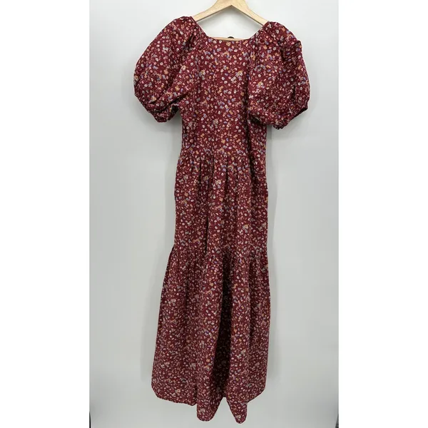 Sezane‎ Women Red Floral Maxi Dress Sz 36 Peasant Boho Cottagecore Feminine - Image 11