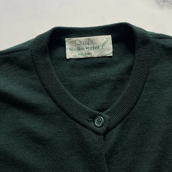 Quills Woollen Market Ireland Merino Wool Cardigan Forest Green Sz Medium - Image 3