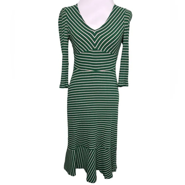 Anthropologie Maeve Green Striped Ribbed Knit Maxi Dress Small - Image 7