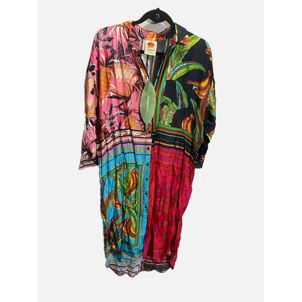 FARM Rio Scarf Mix Shirt Dress‎ Womens XS Multi Tropical Patchwork Midi Boho New - Image 2