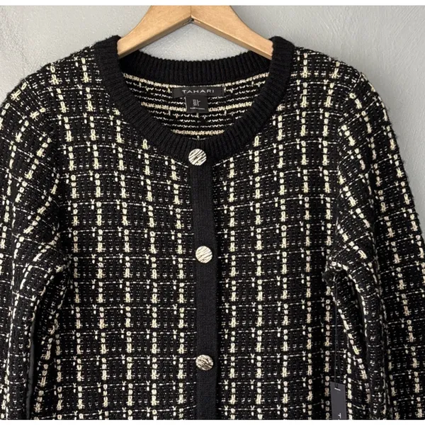 Tahari Sweater Dress Size Small Black Gold Wool Blend Academia Preppy Classic - Image 2