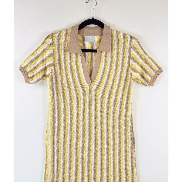 Rue Stiic Womens Dress Yellow Mini Sweater V Neck Striped Short Sleeve Size XS - Image 6