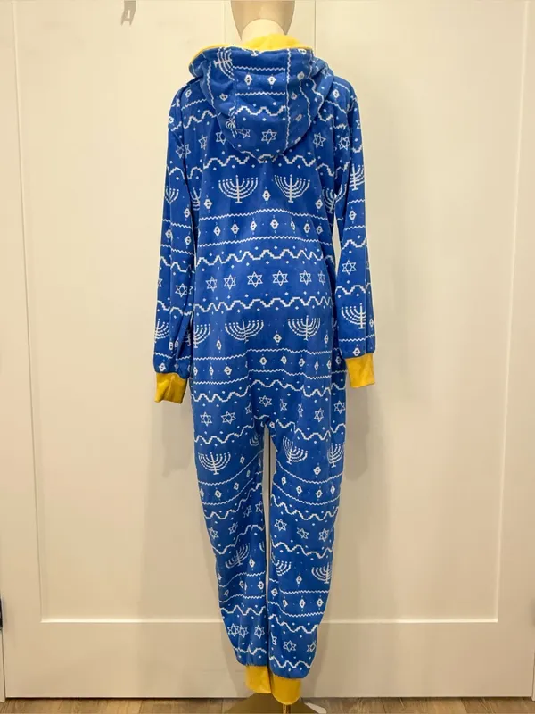 Tipsy Elves Womens Blue Hanukkah Jumpsuit Small Holiday Menorah Whimsy Cozy Fun - Image 5