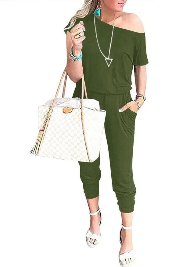 NEW Loose Off Shoulder Elastic Waist Stretchy Long Jumpsuit 2X - Image 4