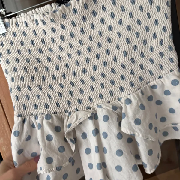 Zara polka dots linen cotton smocked top ruffle strapless stretchy tube - Image 6