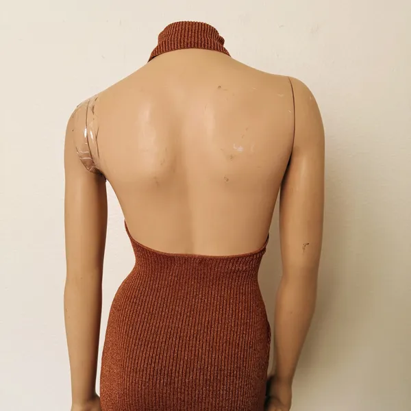 [Superdown] Copper Metallic Arima Halter Neck Knit Midi Sweater Dress Sz Small S - Image 6