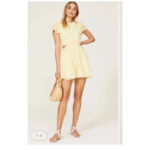 Show Me Your Mumu Merrit Cut Out Mini Dress Yellow Small Short sleeve Floral - Image 2