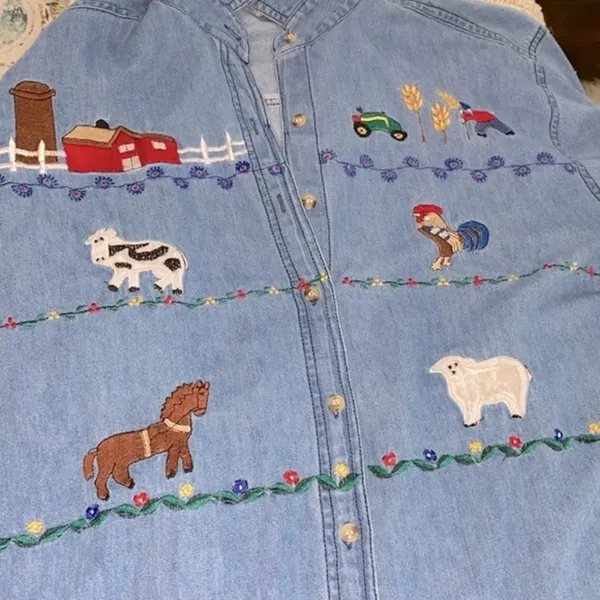 VINTAGE country western farm denim button down shirt size XLarge - Image 6