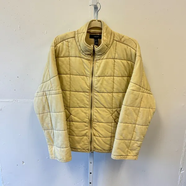 Forever 21 Womens Yellow Quilted Puffer Jacket Full Zip Mock Neck Small Boxy Fit - Image 2