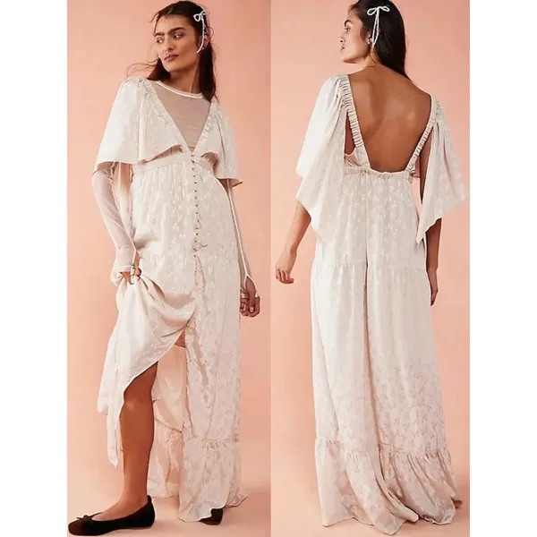 Free People Dainty Ethereal Fairy Cha Cha Maxi Dress in Ivory Cream Size Large - Image 3