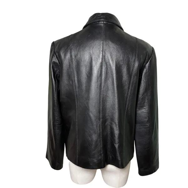 Adler Collection Black Genuine Leather Jacket Zip Front Collared Minimalist M - Image 4