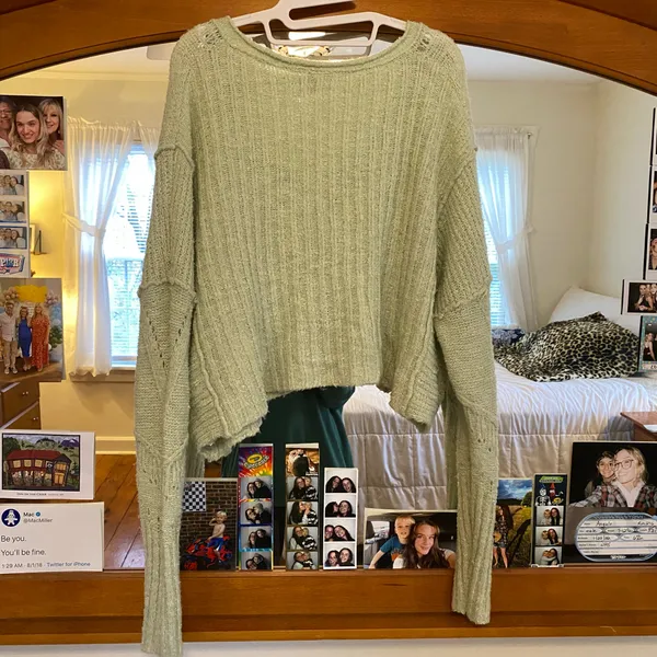 Free People Green Cropped Sweater - Image 3