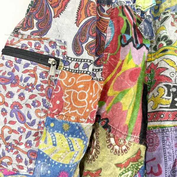 Blue Gecko Patchwork Shorts Size S/M Hippie Boho Cotton Cargo Pockets Festival - Image 5