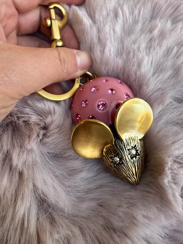 NWT COACH PINK CRYSTAL MOUSE BRASS CAX70 - Image 5