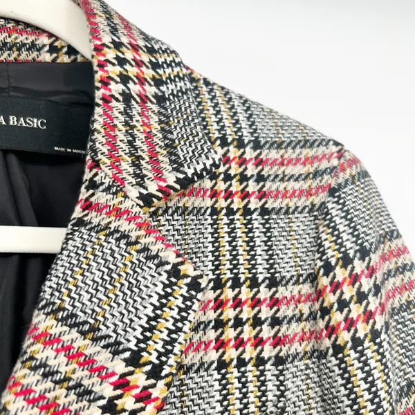 Zara Womens Plaid Wool‎ Blend Double Breasted Dark Academia Longline Coat Size M - Image 8