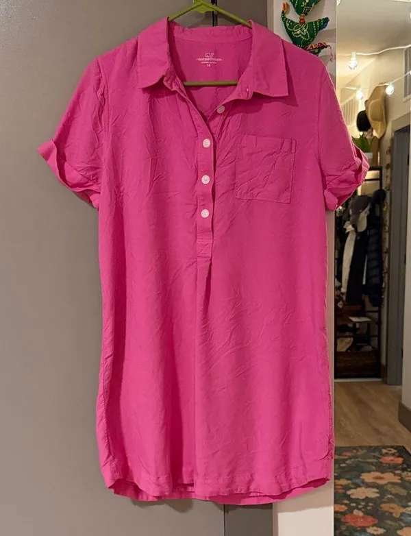 Vineyard Vines Bright Pink Button-Down Tshirt Dress - Image 2