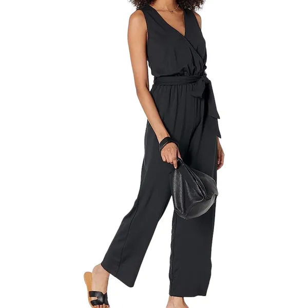 Emery Rose Sleeveless Surplice Belted Wide Leg Jumpsuit - Image 2