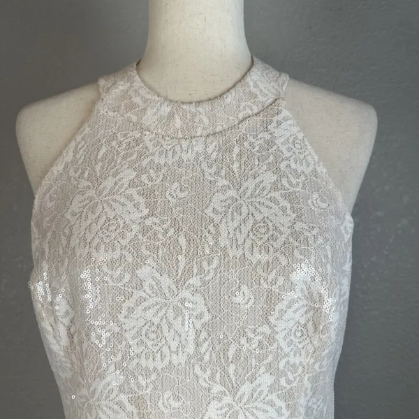 Dress The Population Cassie Halter Midi Dress Size XL White Floral‎ Lace Sequin - Image 2