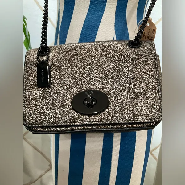 Coach Mini Chain Crossbody In Metallic Leather‎ Brass - Image 10