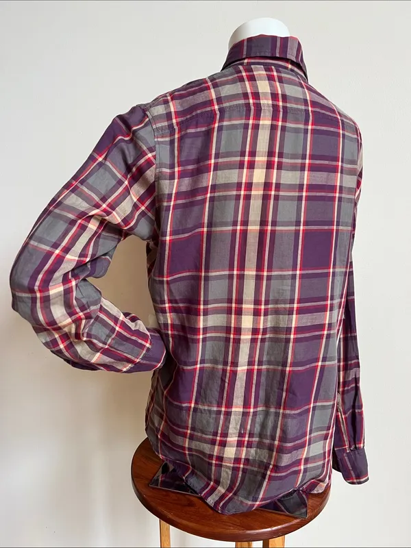 Ralph Lauren Classic Plaid Button-Up Shirt in Purple and Cream - Image 4