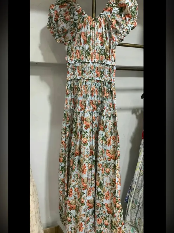 Doen Blue Leanne Floral-Print Cotton Midi Dress, S - Image 8
