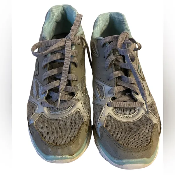Skechers Flex Sole Memory Foam Grey Green Running Shoes Athletic 8.5 Sneakers - Image 4