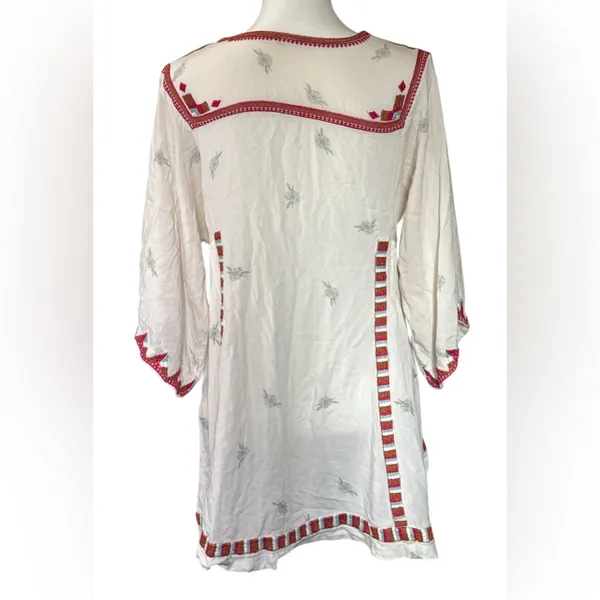 Free People Tulum Embroidered V-Neck mini boho peasant dress - Image 3