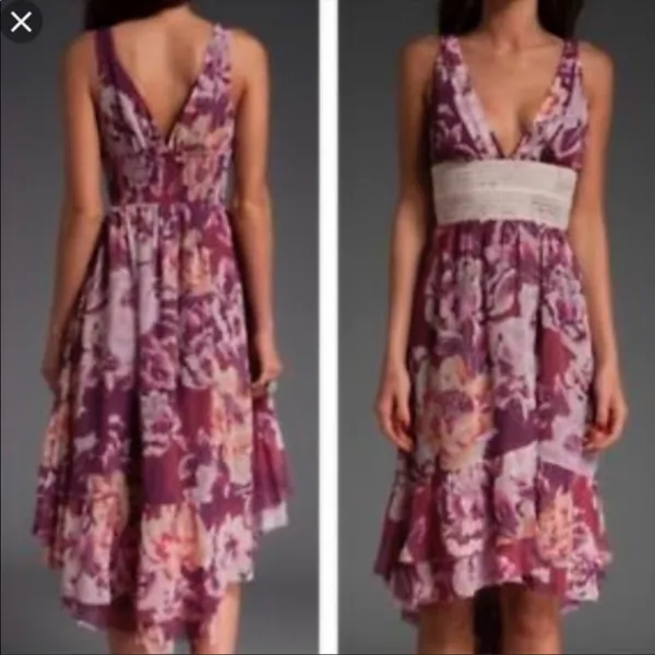 Free People V Neck High Low‎ Midi Dress in Purple Floral Size 2 - Image 7