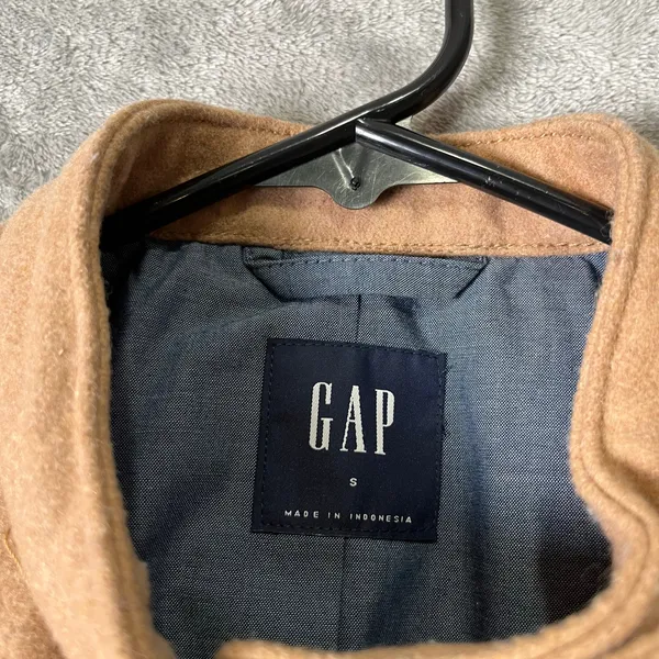 GAP Camel Wool Blend Moto Jacket Quilted Shoulder Zip‎ Front Biker Chic Small - Image 5