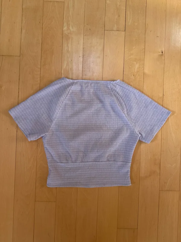Madewell Shirred Crewneck Short Sleeve Crop Top Dusty Lavender Small - Image 4