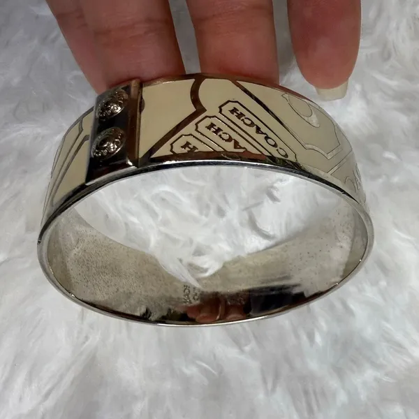 y2k Coach Cream Silver Bangle Bracelet - Image 4