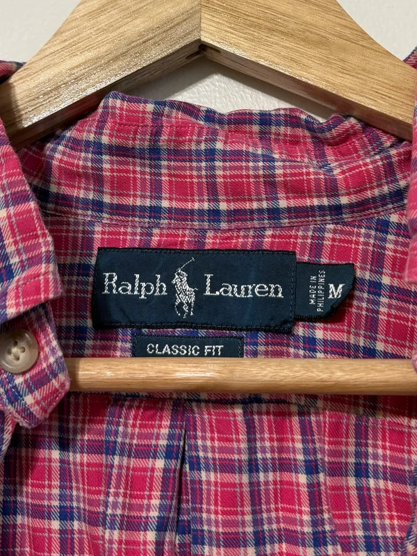 Ralph Lauren Oversized Button Down Shirt Size Medium Plaid Navy Women’s - Image 4