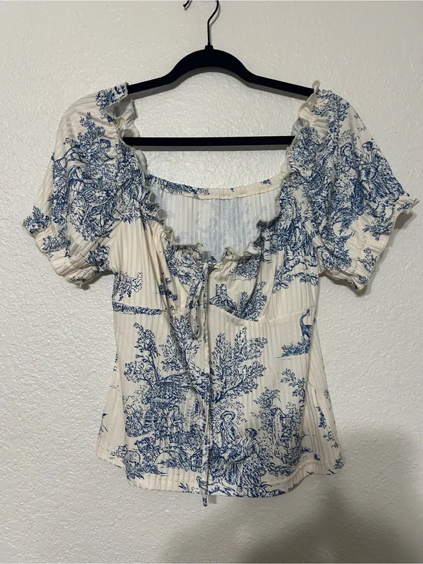Blue Floral Smocked Peasant Top - Women - Image 2