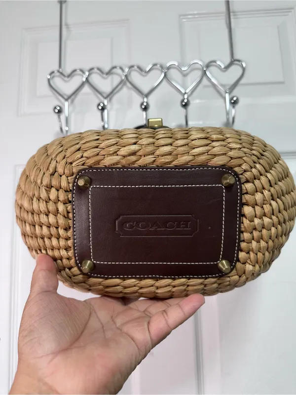 Coach Vintage Natural Straw Tote with Brown Leather Trim - Image 5