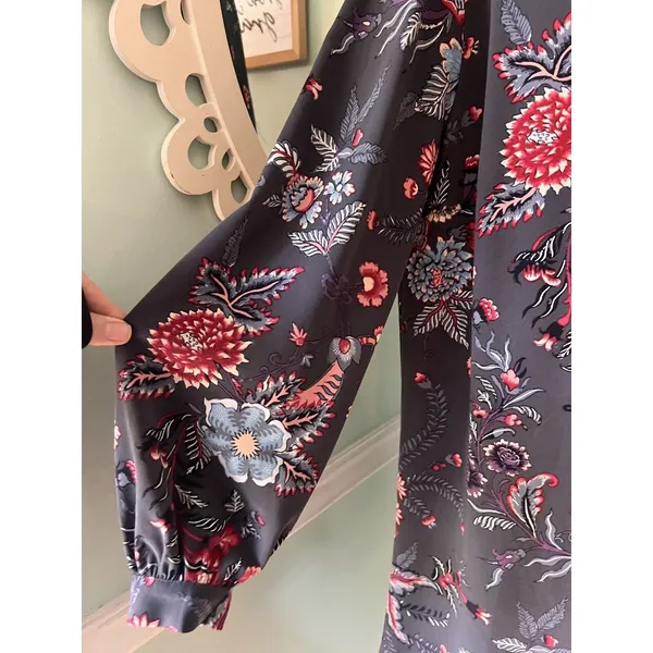 Ann Taylor‎ LOFT Nouveau Garden Cuffed Shirtdress 8 paisley gray Coastal Grey - Image 2