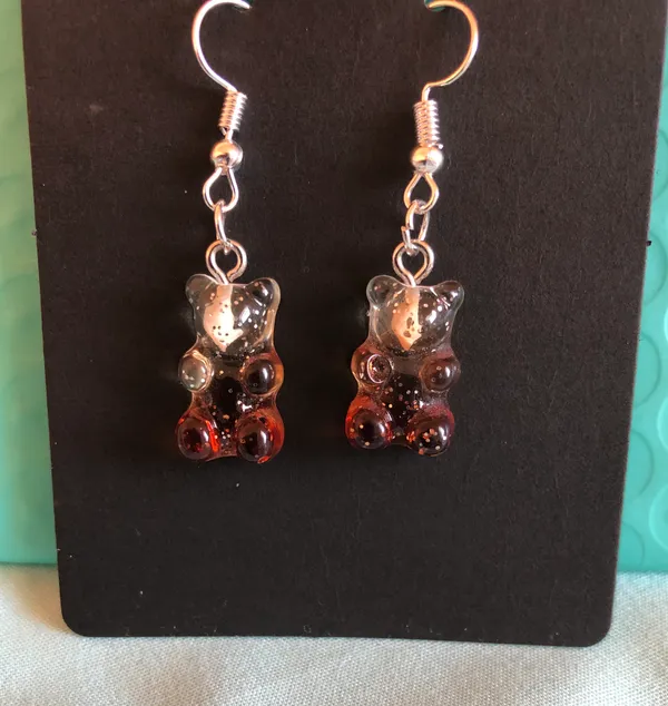 Handmade Coffee Gummy Bear Earrings - Image 2