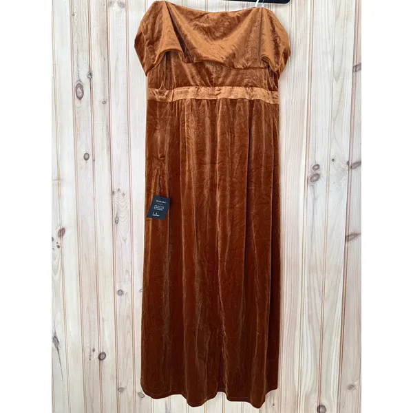 NWT Lulus I'm Enchanted Rust Orange Velvet Off-the-Shoulder Maxi Dress Gala L - Image 4