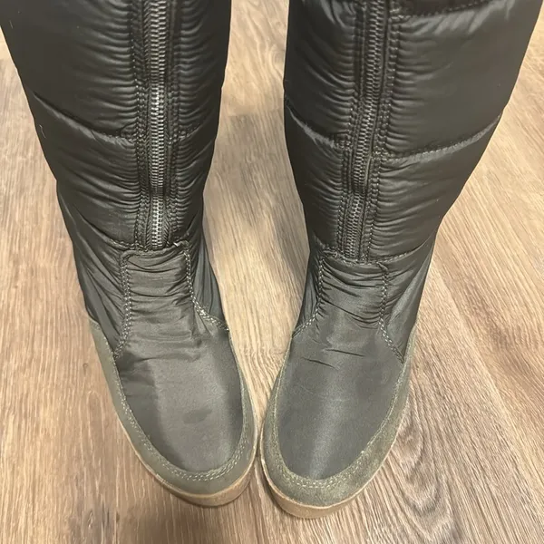 JUICY COUTURE Faux Fur Lined Knee High Platform Wedge boots Full Zip Green SZ 8‎ - Image 4