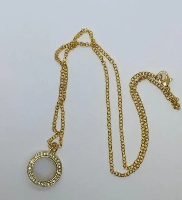 Gold-Tone Rhinestone Iridescent Pendant Necklace - Image 3