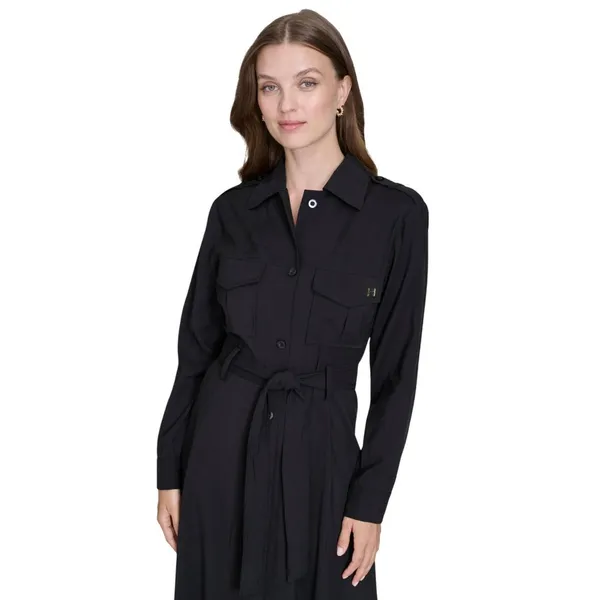 Halston Womens Wear to Work Collared V-Neck Long Sleeve Dress HD4H8ACL Black 14 - Image 9