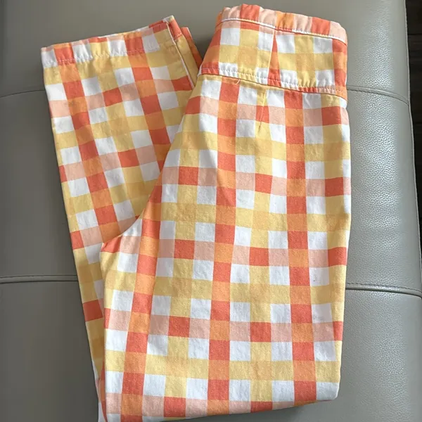 Free People She's All That Plaid High Waist‎ Crop Pants Orange Size 6 Cotton - Image 8