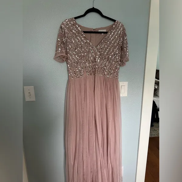 Pink Sequined Tulle Bridesmaid Dress - Image 2