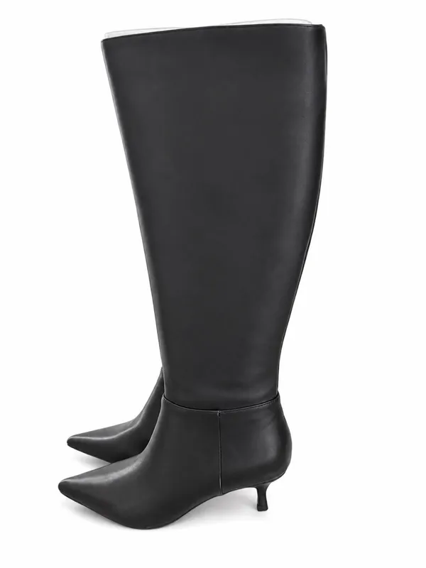 Woman's Heels Nine West Black Leather Kitten Heel Somas Knee High Boots 5.5 - Image 3