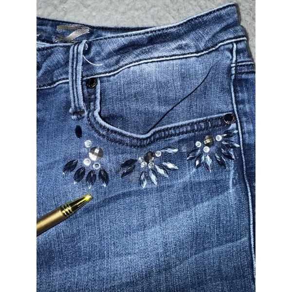 Seven7 Jeans Women 12‎ Mid Rise Skinny Studded Dark Wash Denim Pants Y2K Boho - Image 7