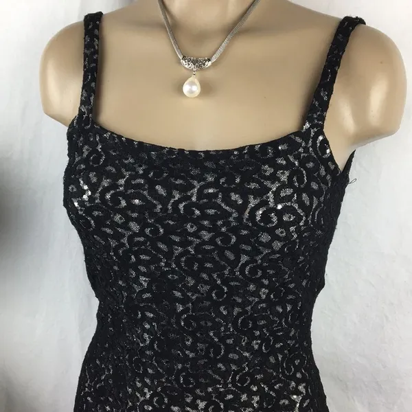 Jessica McClintock Black & Silver Vintage Long Maxi Dress 5-6 - Image 5